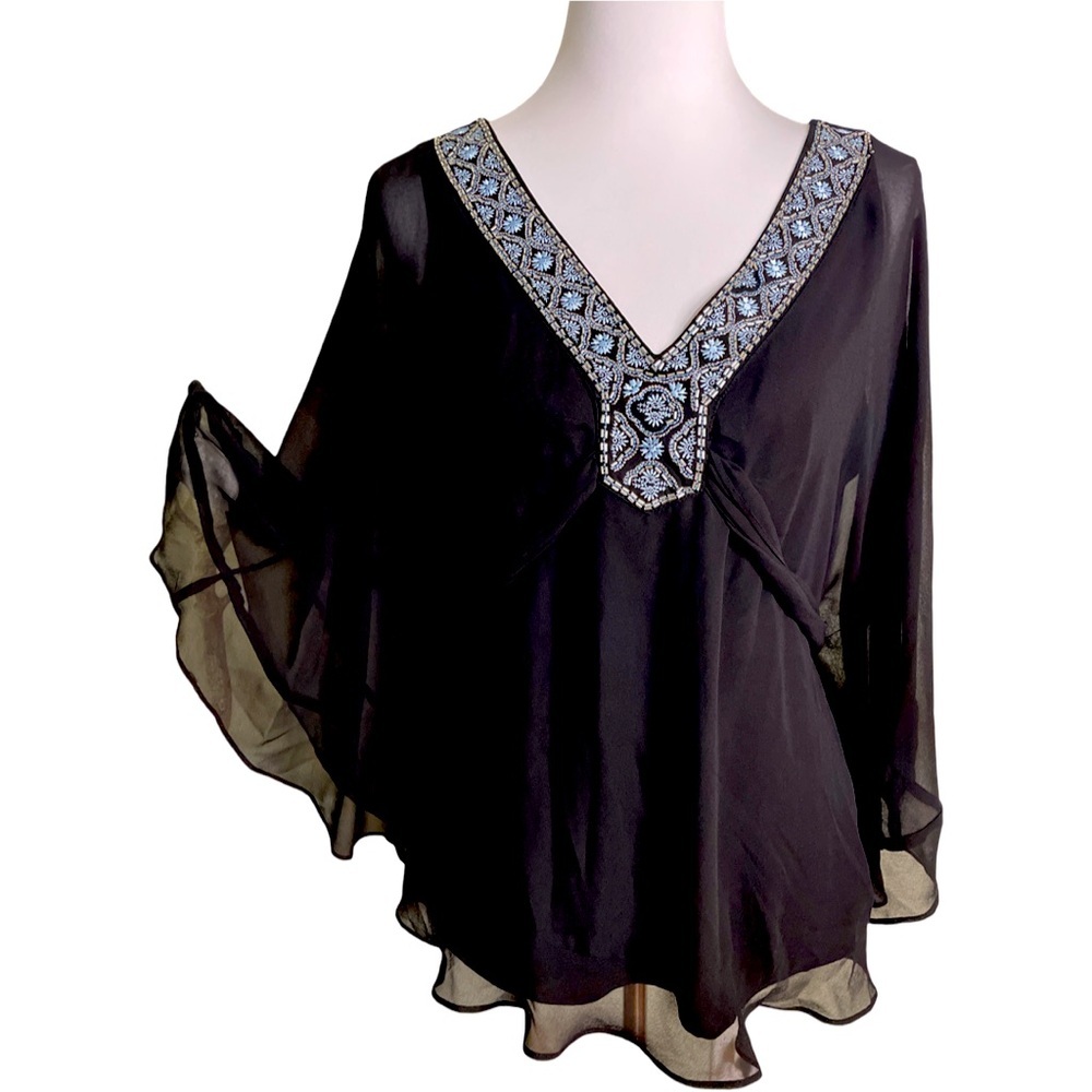 White House Black Market Black Embellished Dolman Sleeve Blouse